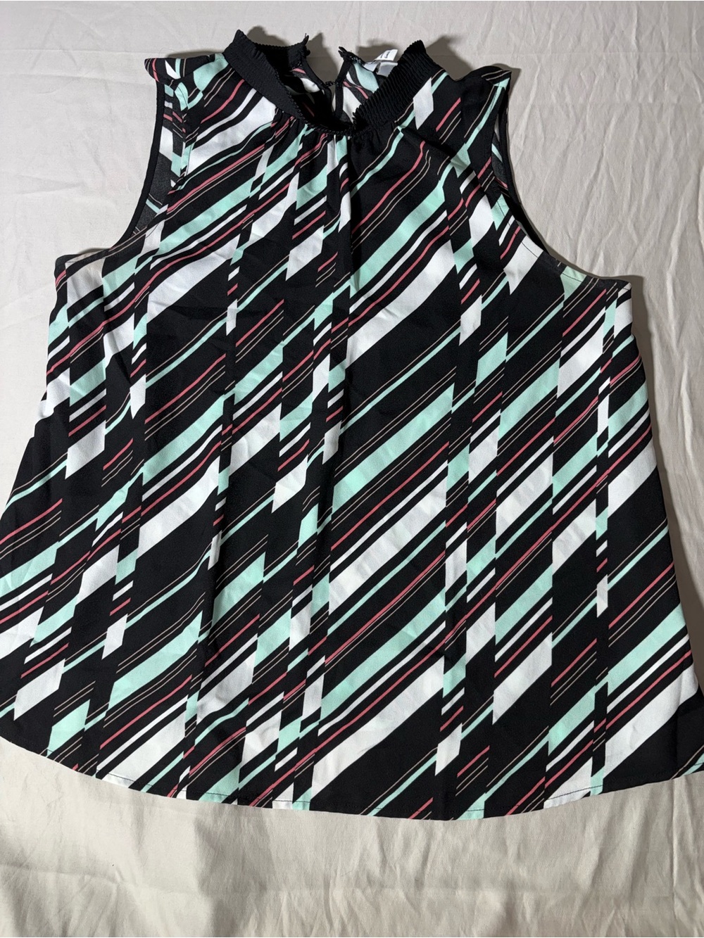 Elle Black, Mint, White & Pink Striped Halter Swim Top